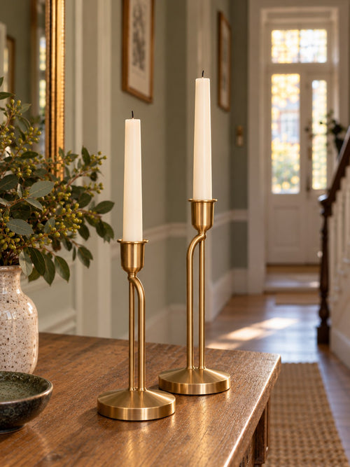 Arch Brass Taper Candle Holders - Pair - back view