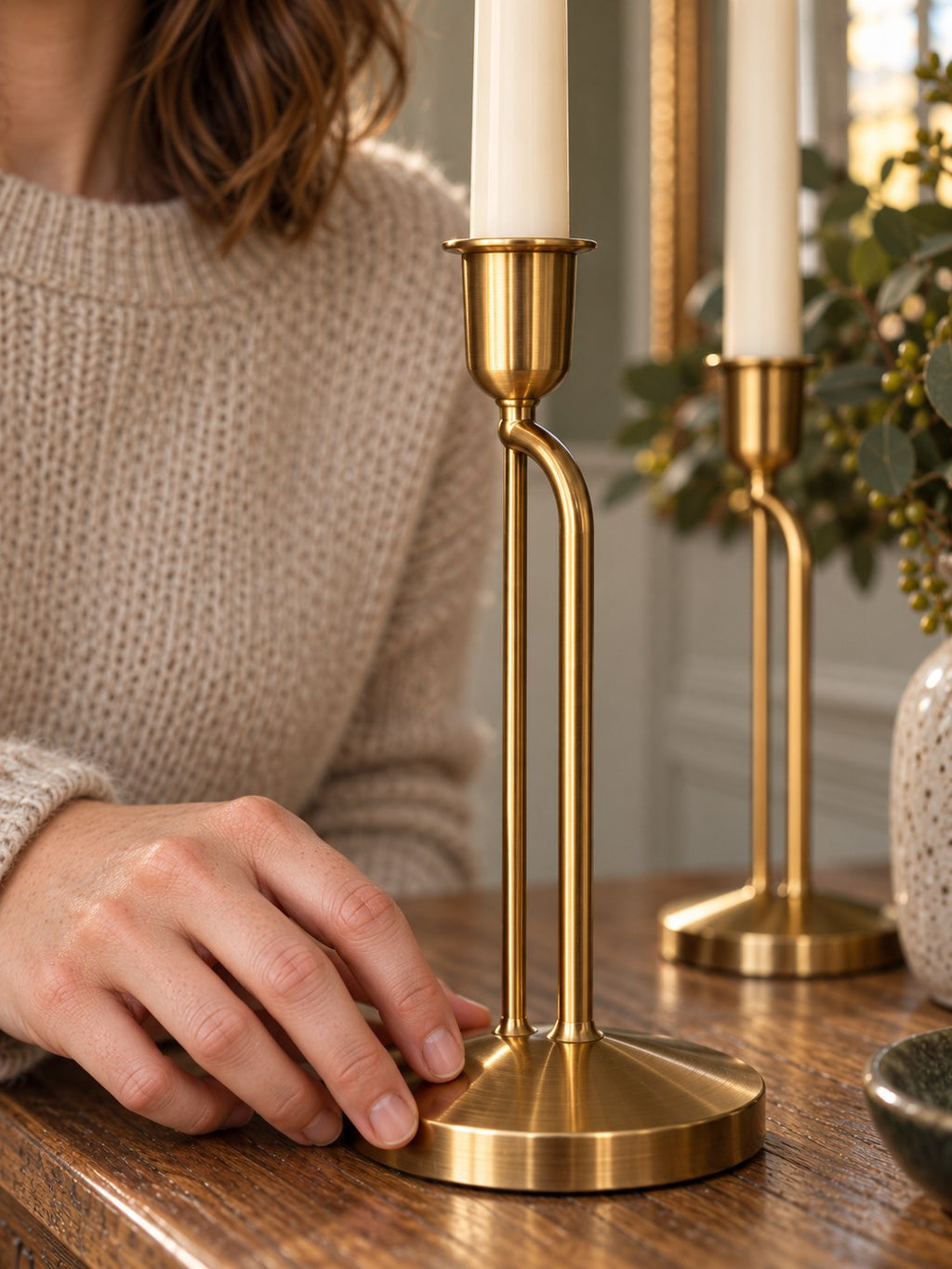 Arch Brass Taper Candle Holders - Pair - close-up detail