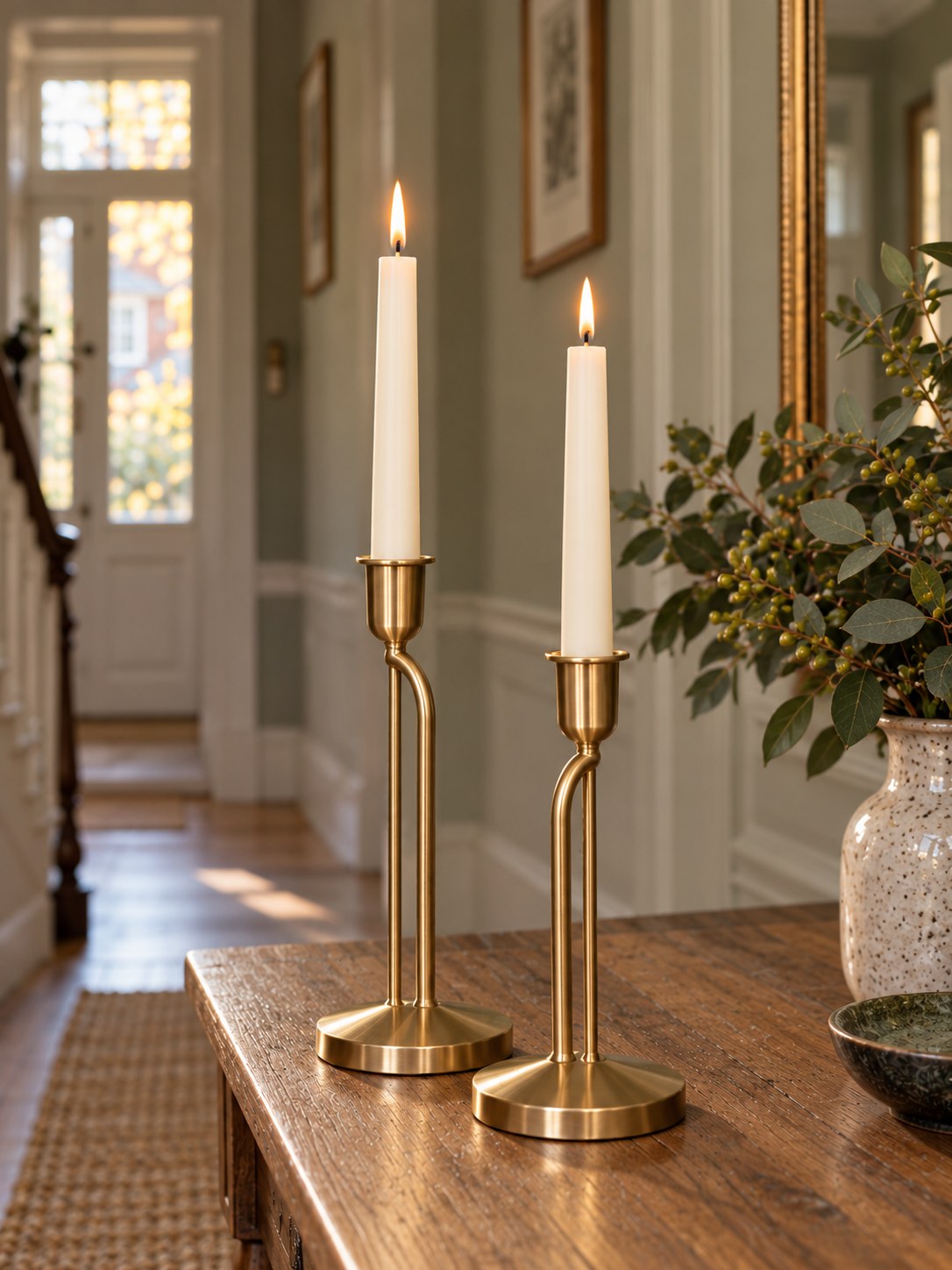 Arch Brass Taper Candle Holders - Pair - front view