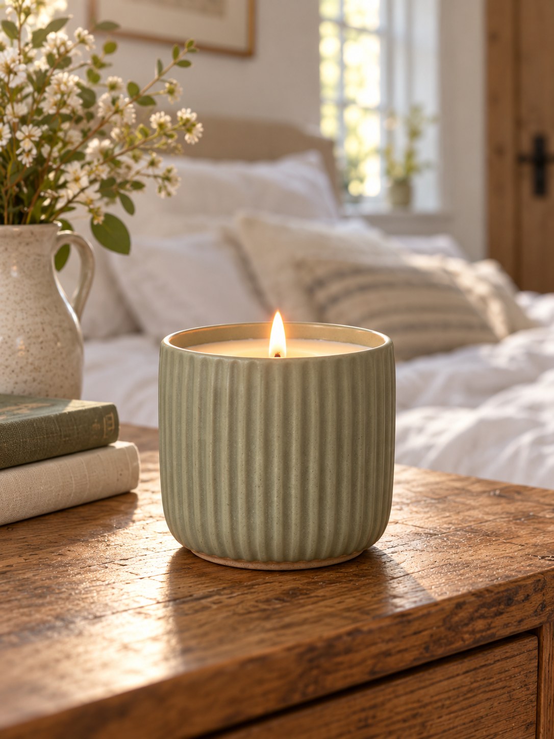 Bramble Ribbed Ceramic Candle - Blackberry & Bay - back view