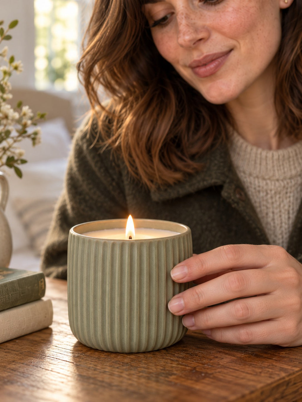 Bramble Ribbed Ceramic Candle - Blackberry & Bay - close-up detail