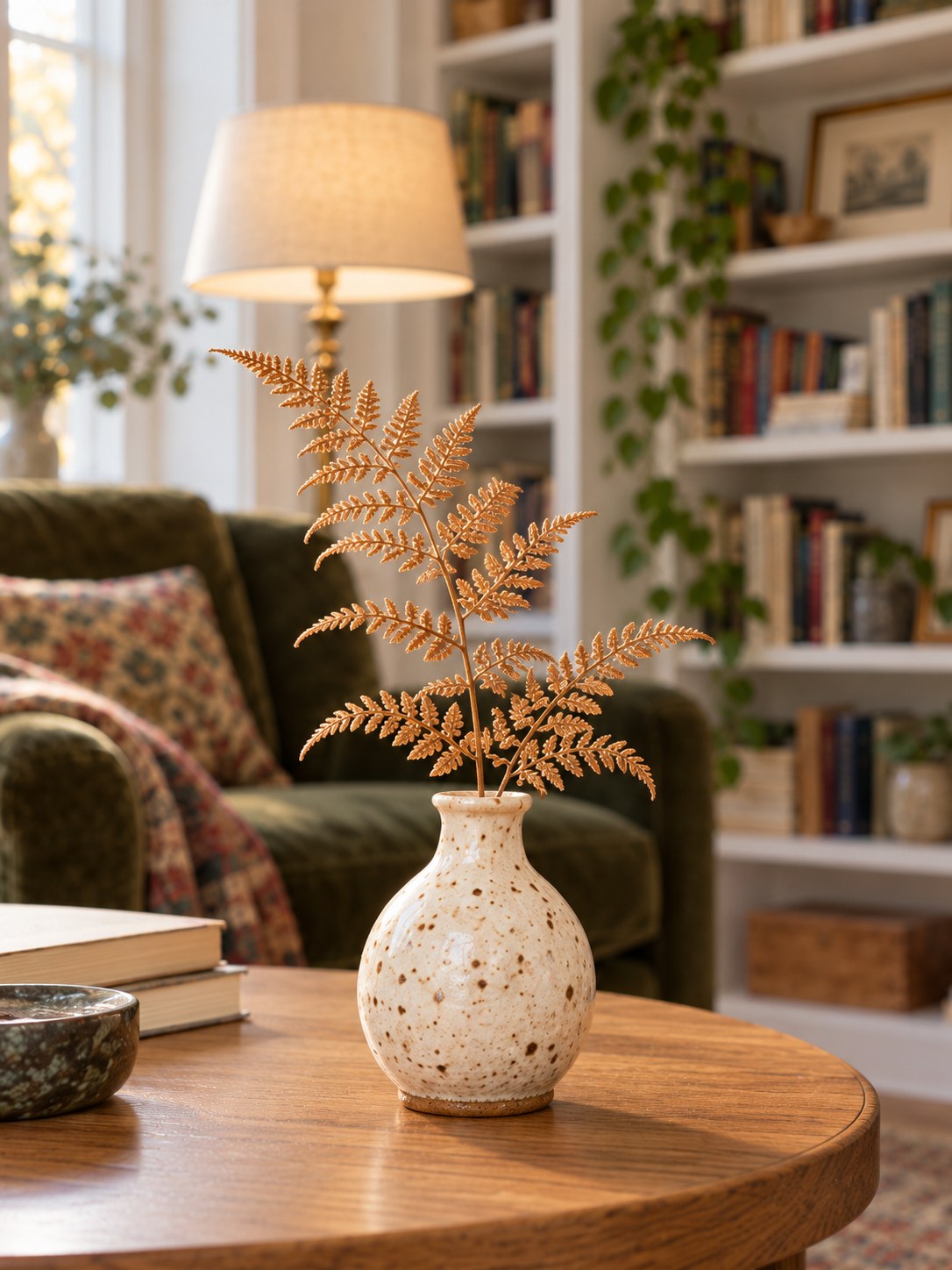 Fern Speckled Stoneware Bud Vase - front view