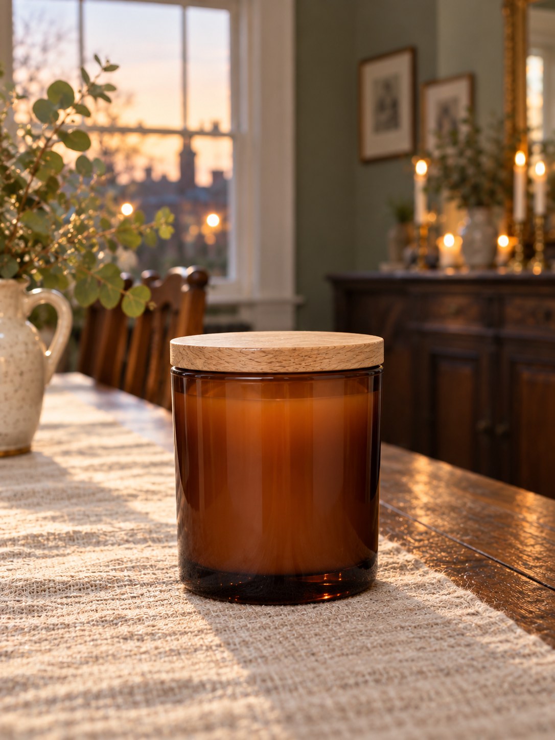 Hearth Amber Glass Soy Candle - Fig & Cedarwood - back view