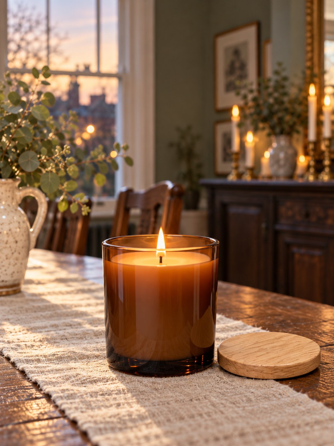 Hearth Amber Glass Soy Candle - Fig & Cedarwood - front view