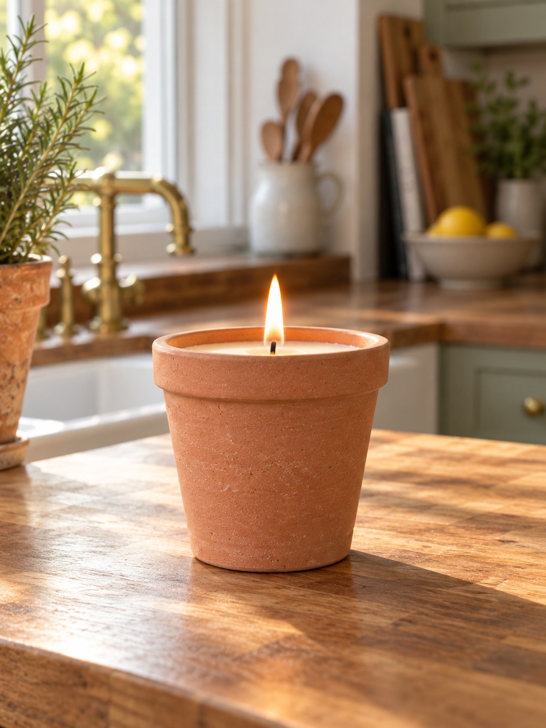 Meadow Terracotta Pot Candle - Clean Linen & Neroli - back view