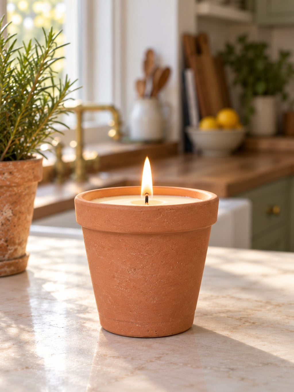 Meadow Terracotta Pot Candle - Clean Linen & Neroli - front view