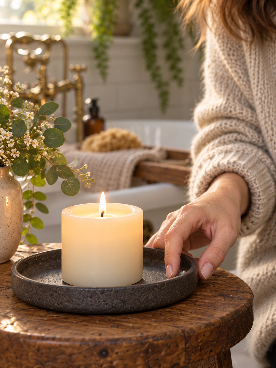 Pebble Stoneware Candle Plate - Charcoal - close-up detail