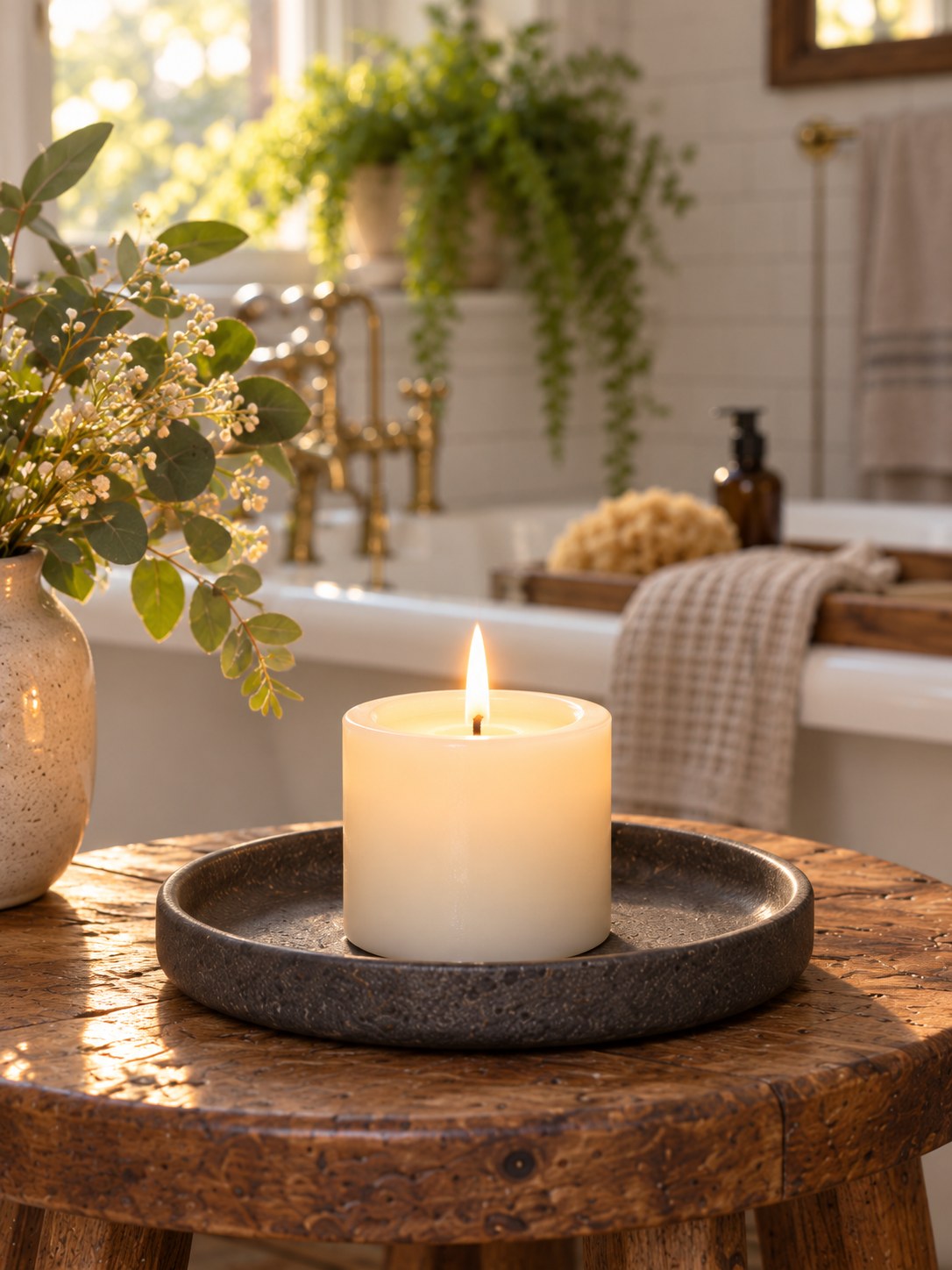 Pebble Stoneware Candle Plate - Charcoal - front view
