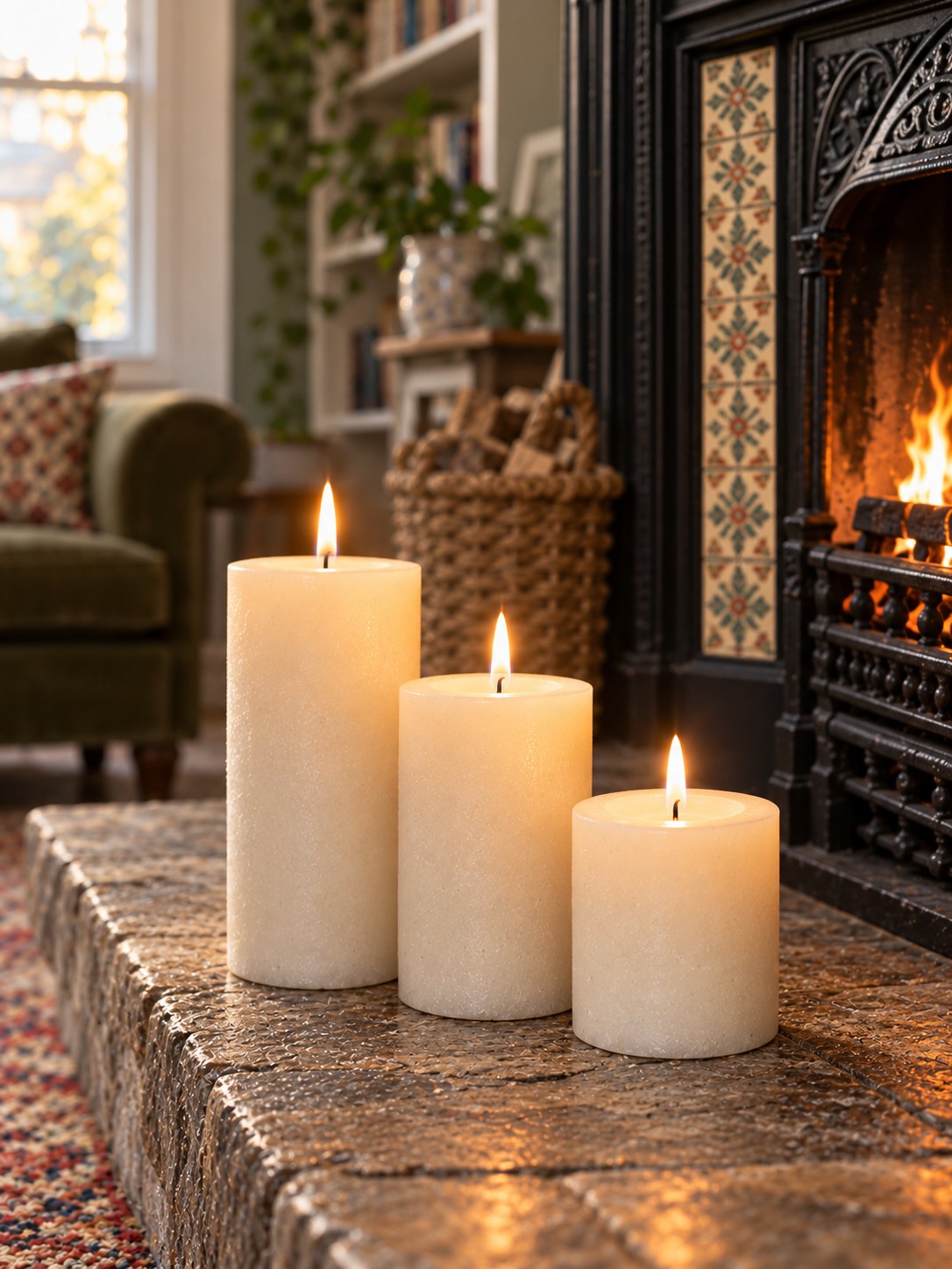 Ridge Pillar Candle Trio - Unscented Ivory - front view