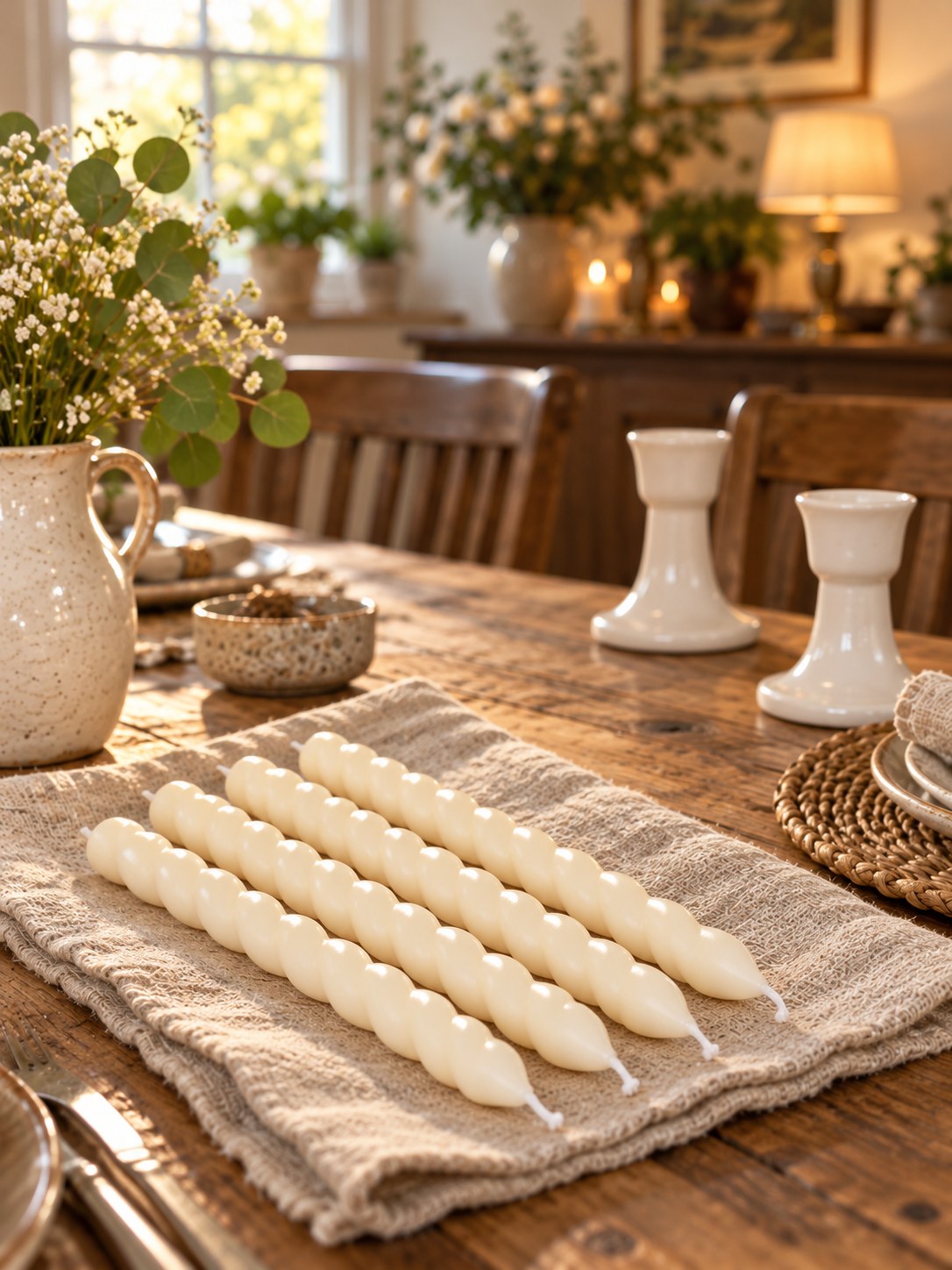 Spiral Taper Candles - Set of 4, Ivory - back view