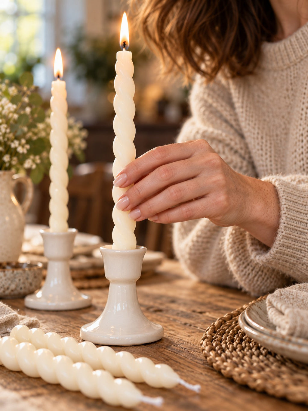 Spiral Taper Candles - Set of 4, Ivory - close-up detail
