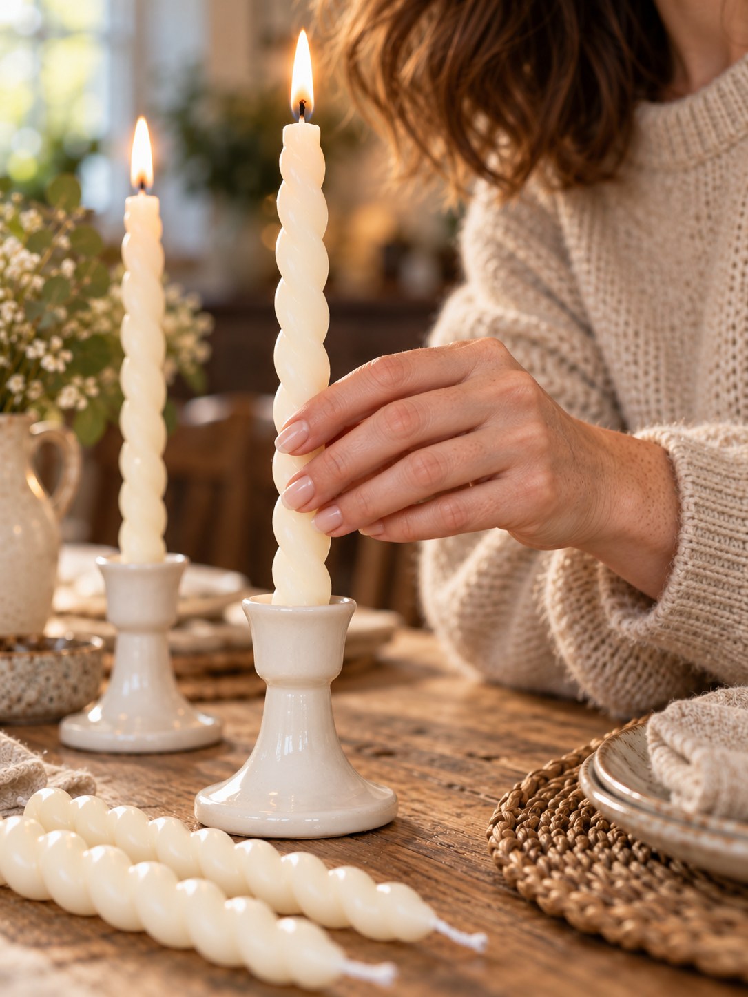 Spiral Taper Candles - Set of 4, Ivory - close-up detail