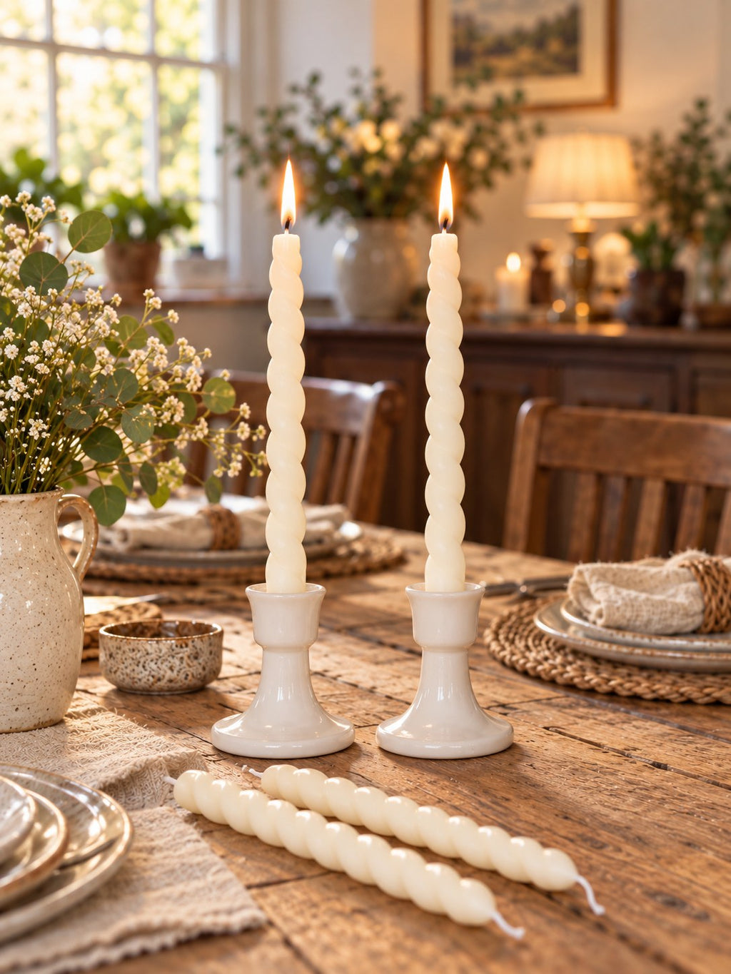 Spiral Taper Candles - Set of 4, Ivory - front view